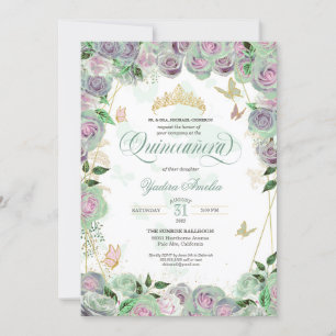 Mint Grönt Ro Elegant Butterfly Quinceanera Inbjudningar