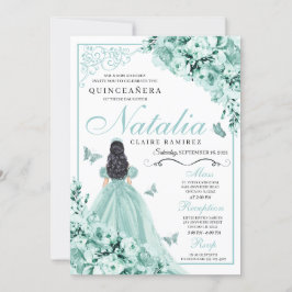 Mint Grönt Ro Princess Dress Quinceanera Inbjudningar