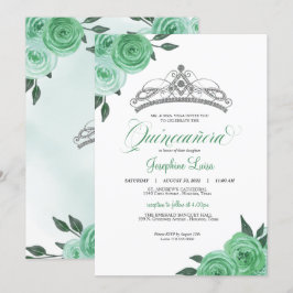 Mint Grönt Ro Silver Tiara Quinceañera Birthday Inbjudningar