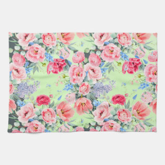 Mint Grönt Rosa Blommigt Kitchen Towel Kökshandduk