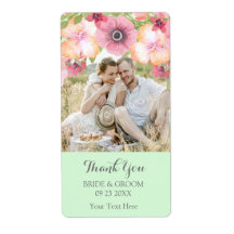 Mint Grönt Rosa Blommigt Photo Bröllop-etikett
