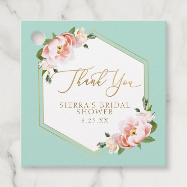 Mint Grönt  Rosa Guld Geometric Möhippa Gåvor Etiketter (Framsida)