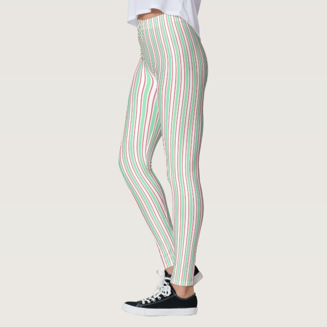 Mint grönt, rosa och vit kandiserad rand leggings (Vänster)