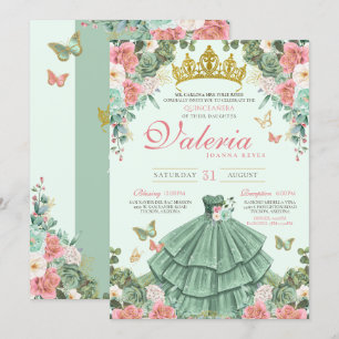 Mint Grönt Rosa ros Butterfly Princess Quince Inbjudningar