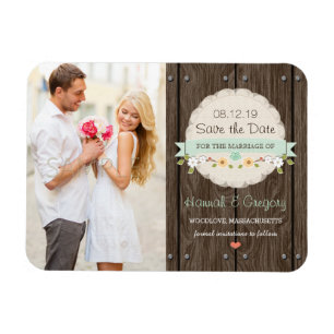 Mint Grönt Rustic Blommigt Boho Spara datum Magnet
