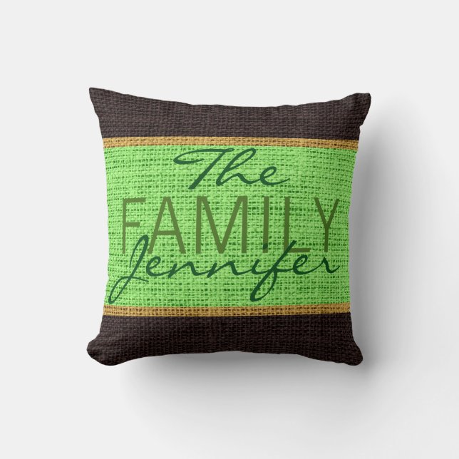 Mint Grönt Rustic Burlap Monogram Kudde (Framsida)