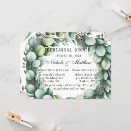 Mint Grönt & Sage Eucalyptus Rehearsal Middag Inbjudningar