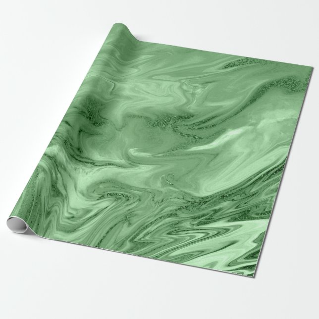 Mint Grönt Salvia Greenery Marble Molten Metall Presentpapper (Utrullad)