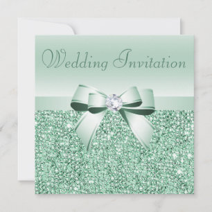 Mint Grönt Sequins, Bow & Diamond Bröllop Inbjudningar