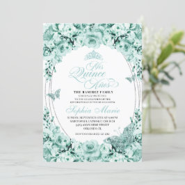 Mint Grönt Silver Blommigt Tiara Quinceanera Inbjudningar