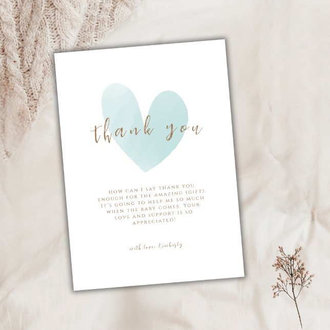 Mint Grönt Simple Heart Baby Shower Tack Kort (Mint Green Simple Heart Baby Shower Thank You Card)