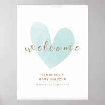 Mint Grönt Simple Heart Welcome Baby Shower