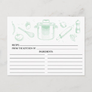 Mint Grönt Sketched Kitchen Verktyg Recipe Cards Vykort