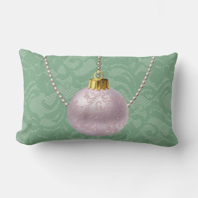 Mint Grönt Snöre Soft Rosa Ornament Lumbarkudde (Framsida)
