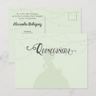 Mint Grönt & Steel Charro Silhouette Quinceanera Inbjudan Vykort