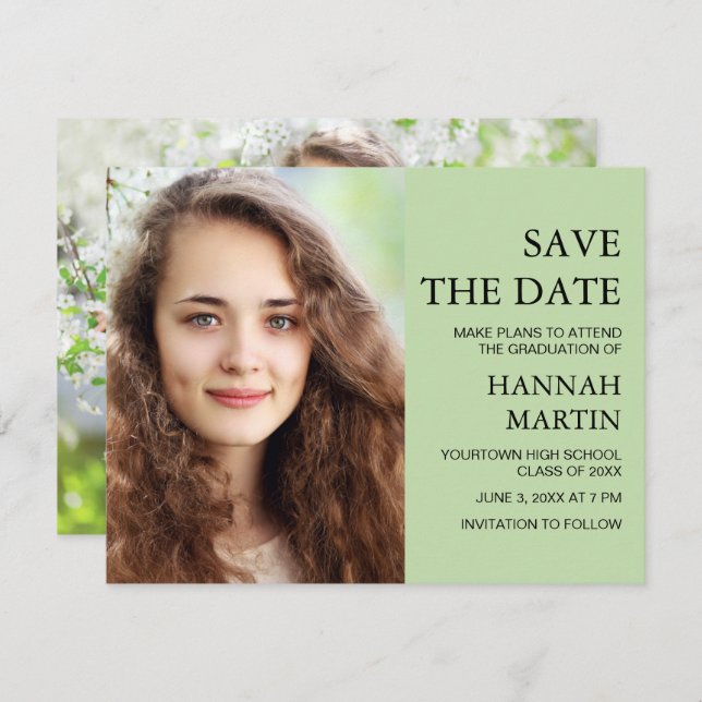 Mint Grönt Studenten 2 Photo Spara Date (Fram/baksida)