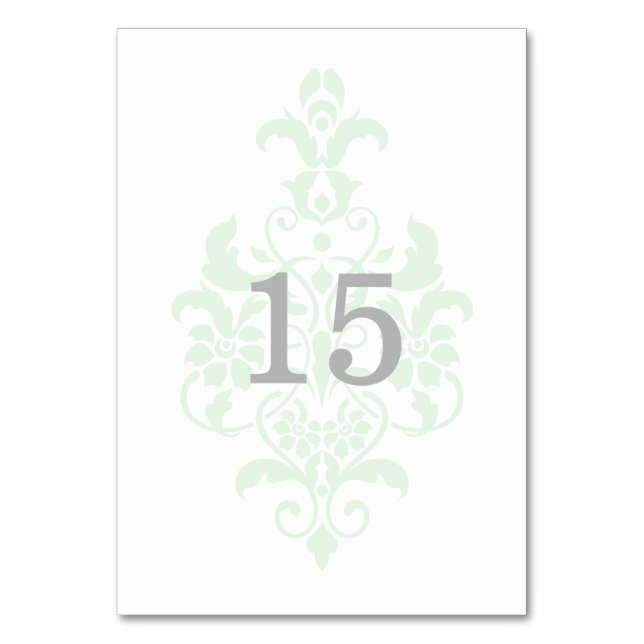 Mint Grönt Subtle Damask Bord Card Bordsnummer (Framsidan)