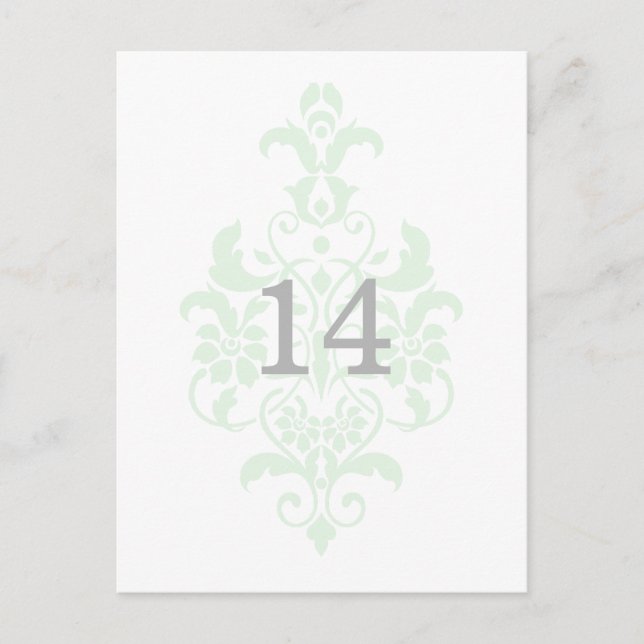 Mint Grönt Subtle Damask Bordsnummer Postcard (Framsida)