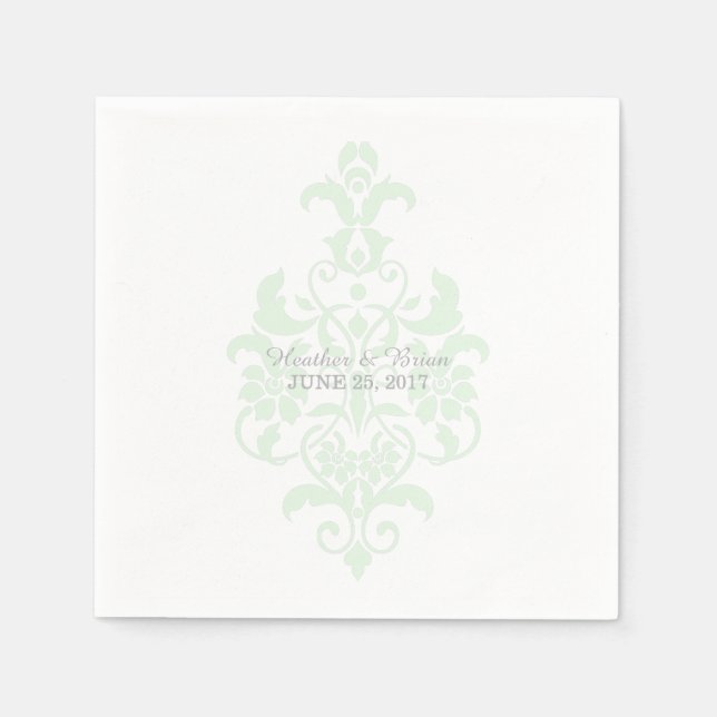 Mint Grönt Subtle Damask Papper Napkins Pappersservett (Framsidan)