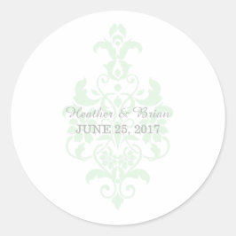 Mint Grönt Subtle Damask Wedding Stickers Runt Klistermärke