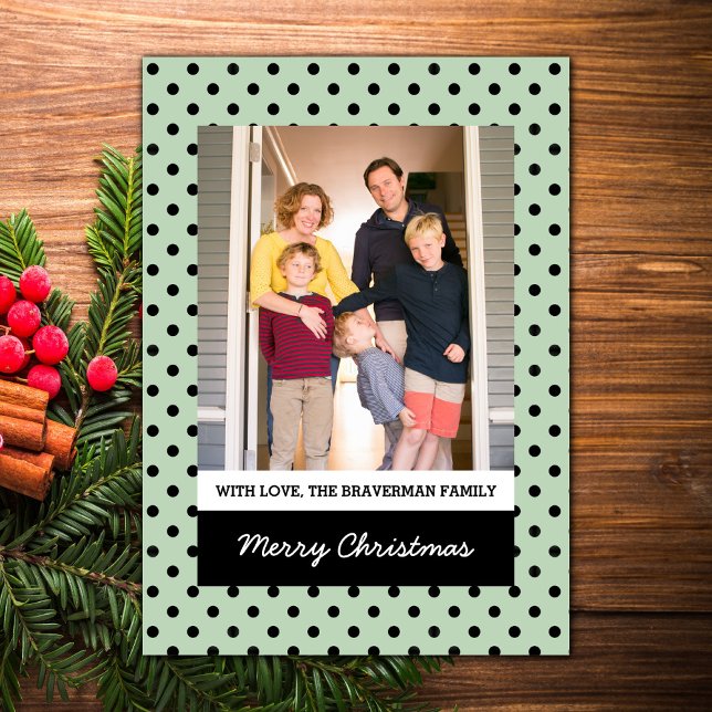 Mint Grönt Sweet Polka Dot-Helgdag - foto-plattkor Julkort (Mint Green Sweet Polka Dot Holiday Photo Card)