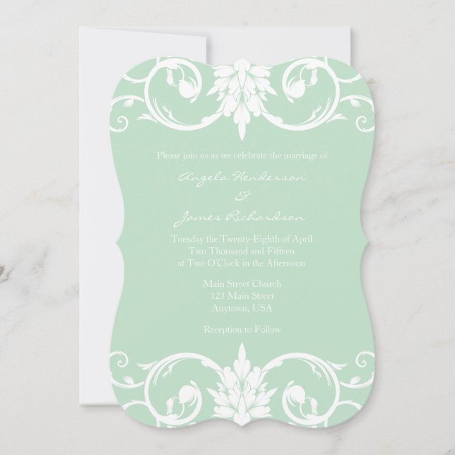 Mint Grönt Swirl Bracket Wedding bjudande Inbjudningar (Framsida)