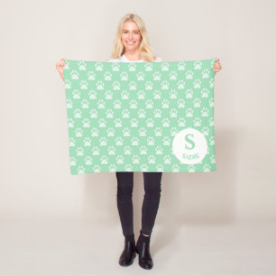 Mint Grönt Tass avtryck Mönster med Monogram och N Fleecefilt