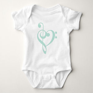 Mint Grönt Treble Clef & Bass Clef Heart Tee Shirt