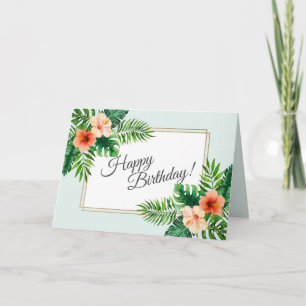 Mint Grönt Tropical Watercolor Blommigt Birthday Kort