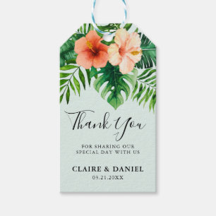 Mint Grönt Tropical Watercolor Bröllop Tack Presentetikett