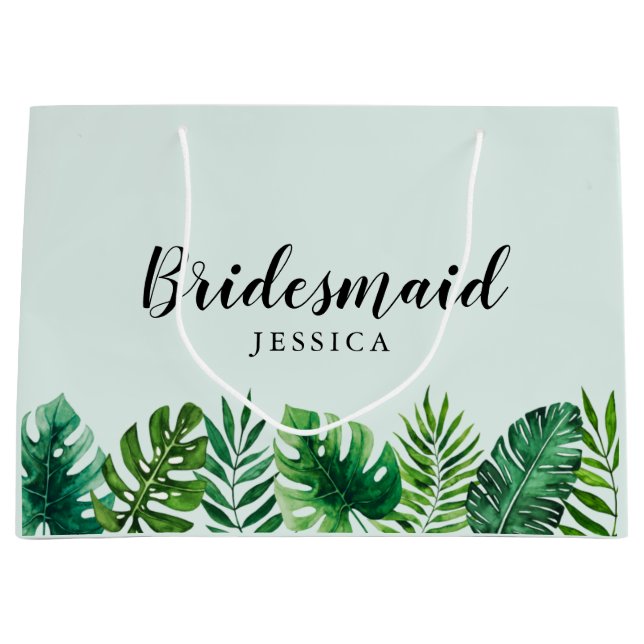 Mint Grönt Tropical Watercolor Löv Bridesmaid (Framsidan)