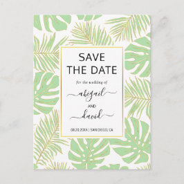 Mint grönt tropiska löv bröllop spara datum meddelande vykort