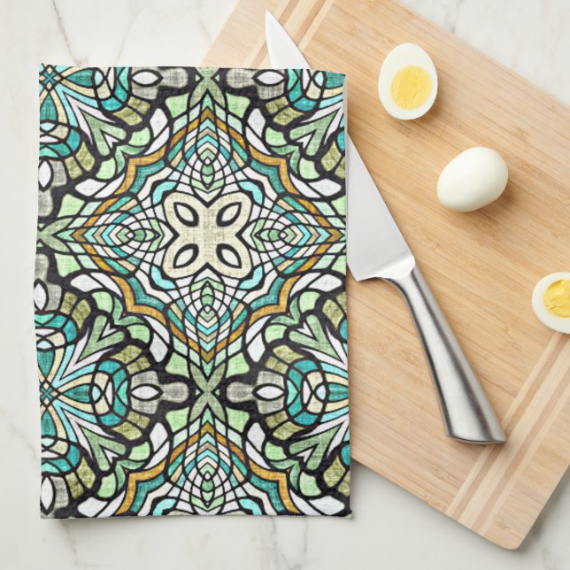 Mint Grönt Turcos Hip Bohemian Bali Art Motif Kökshandduk (Vikt i Fjärdedel)