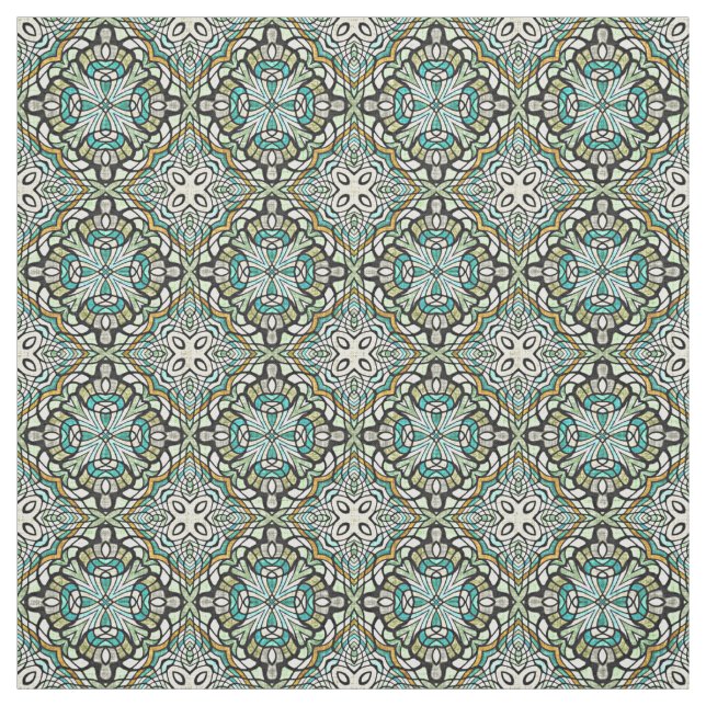 Mint Grönt Turquoise Morcocan Mosaic Mönster Tyg (Provkarta)