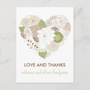 Mint Grönt Vår Heart Flowers-Tack vykort