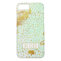 Mint grönt vattencolor och guld foil conetti