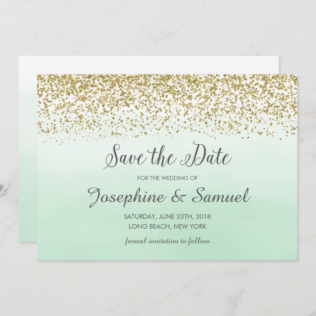 Mint Grönt Vattenfärg Spara datum Inbjudningar (Fram/baksida)