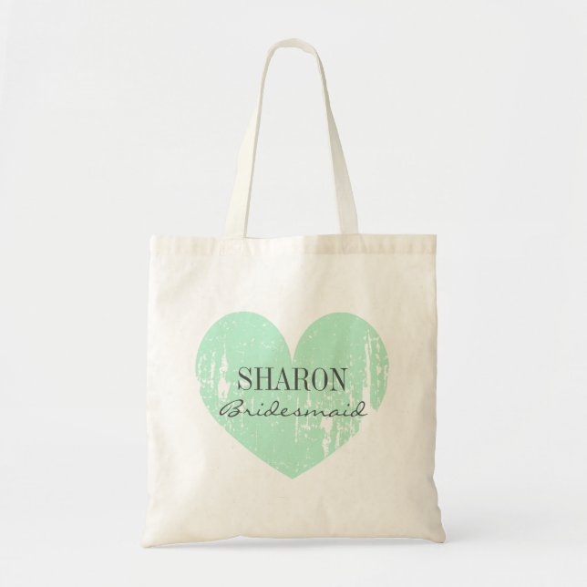 Mint grönt vintage  bridesmaid tote bags tygkasse (Framsidan)
