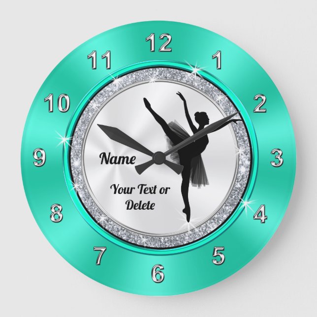 Mint Grönt, vit Personlig Ballerina Clock Stor Klocka (Framsida)