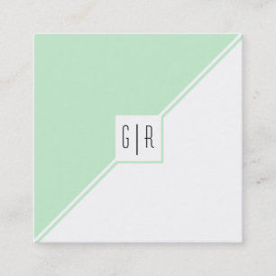 Mint-grönt, vita trianglar och modernt monogram fyrkantigt visitkort