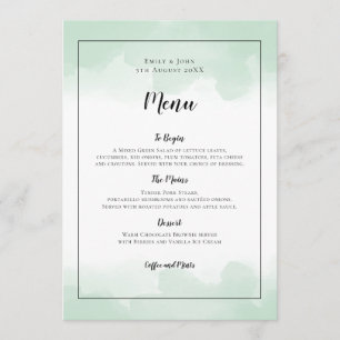 Mint Grönt Watercolor Black Script Bröllop Meny
