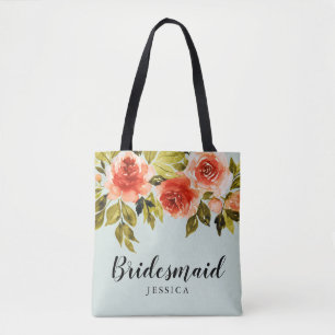 Mint Grönt Watercolor Blommigt Bröllop Bridesmaid Tygkasse