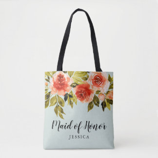 Mint Grönt Watercolor Blommigt Maid of honor Tygkasse