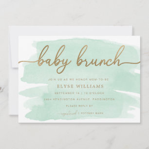 Mint Grönt Watercolor Guld Baby Brunch-inbjudan Inbjudningar
