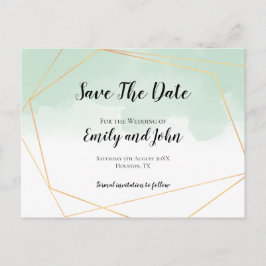 Mint Grönt Watercolor Guld Geometric Save Date Vykort
