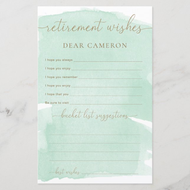 Mint Grönt Watercolor Pension Önskemål (Framsida)