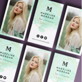 Mint Grönt Watercolor Social Media med Photo Visitkort