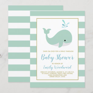 Mint Grönt Whale Drive-by Baby Shower-inbjudan Inbjudningar