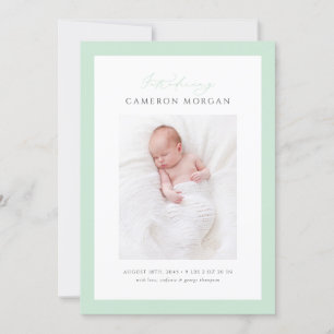 Mint Grönt Whimsical Calligraphy Photo Baby Birth Meddelande