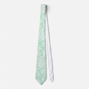 Mint-Grönt & White Blommigt Damask-mönster Slips